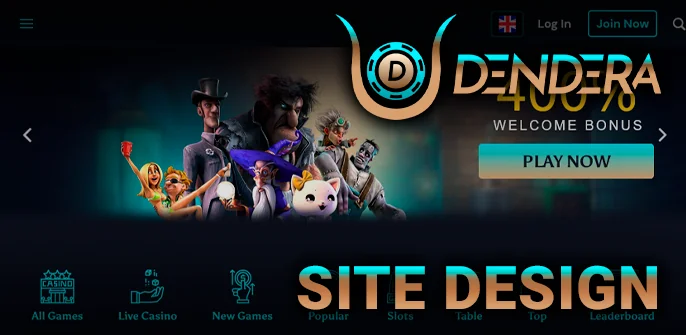 Dendera Casino's Promotional Banner and Game Categories