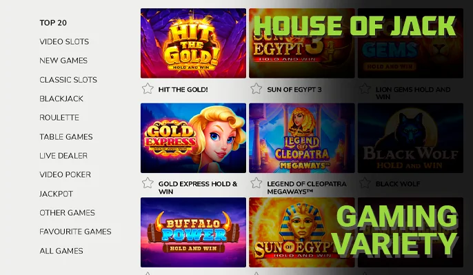 Explore the Casino Showroom: Departments and Categories at House of Jack Casino