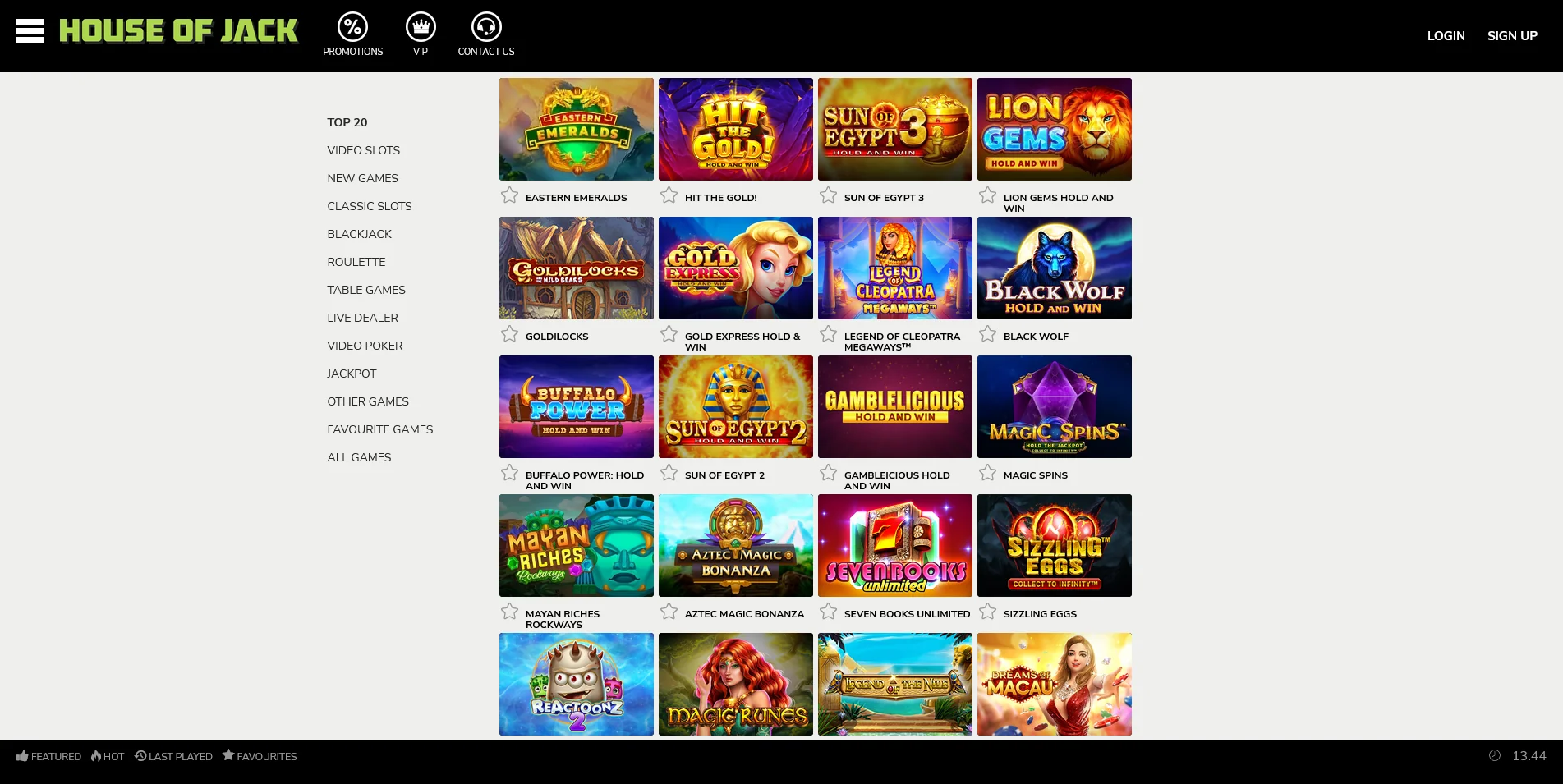 A peek into the House of Jack Casino's real money gaming section