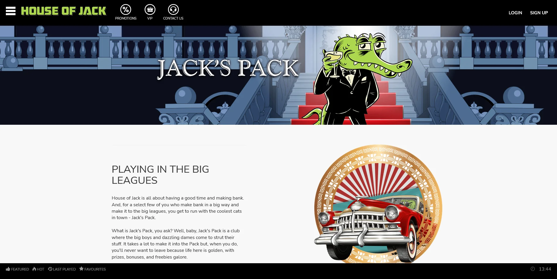 A look at the House of Jack Casino VIP program page