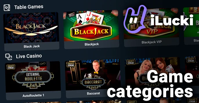 Overview of slot categories in iLucki Casino's lobby