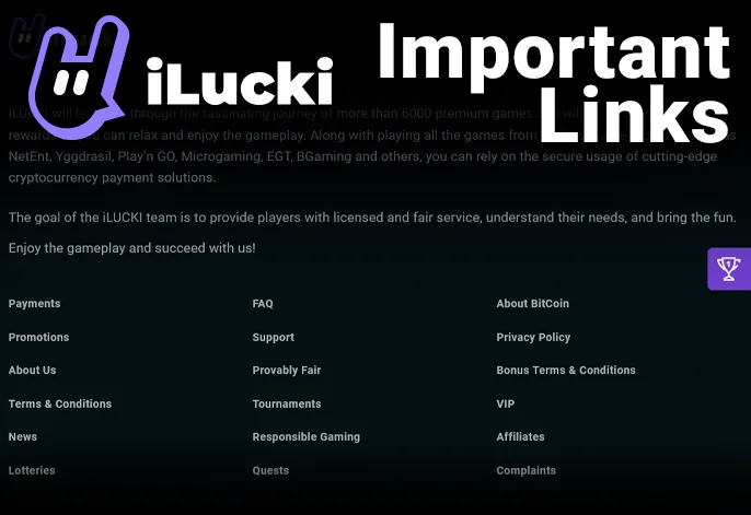 Essential links located in the iLucki Casino website footer.