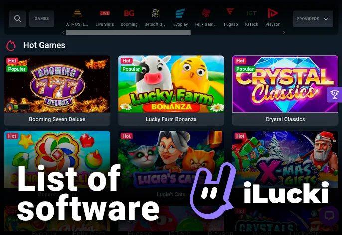 Easily look up casino games by their software provider on the iLucki platform.