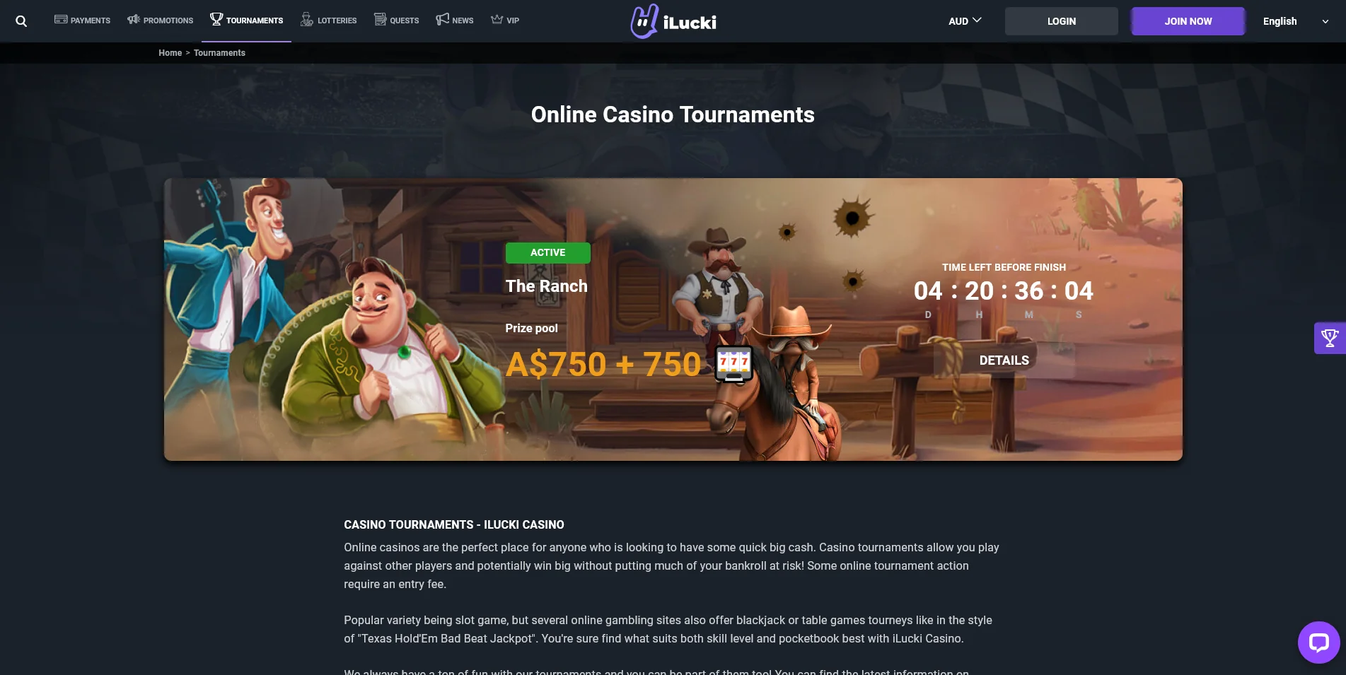 See the iLucki Casino tournaments page.