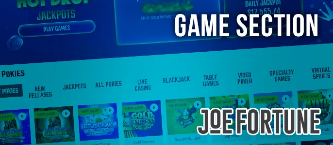 Joe Fortune Casino Game Categories Section