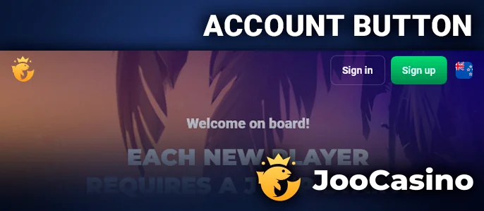 Joo Casino features straightforward login and registration buttons