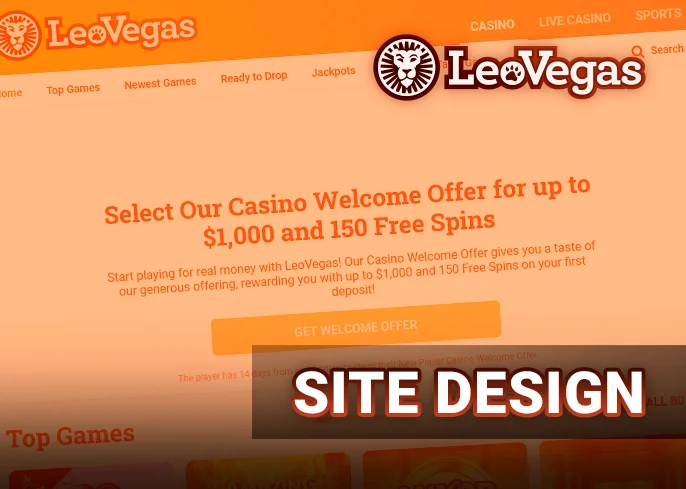 Design features on the LeoVegas Casino site include a welcoming banner at the top.
