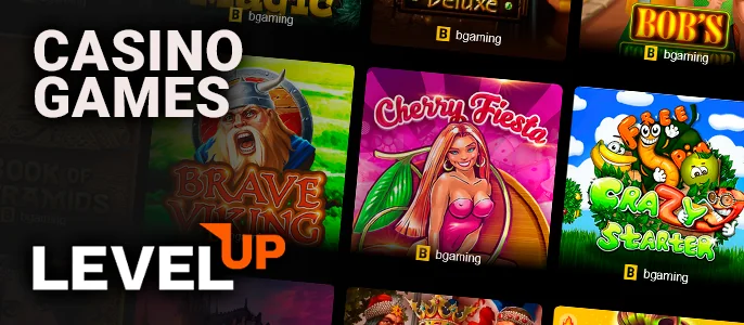 Gallery of screen captures showcasing LevelUp Casino