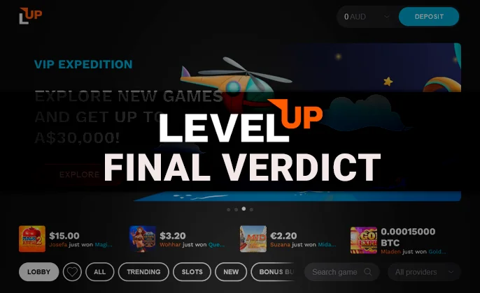 Effortlessly tap into all the gaming content and top LevelUp Casino AUS bonuses with a single click. Vital options are located on the top right menu bar, easily accessible: