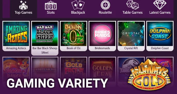 Gambling Section at Mummy's Gold Casino