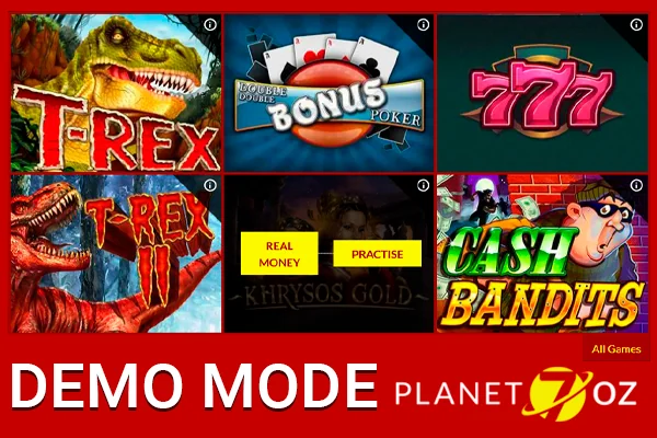 Demo mode access at 7 planet oz's gambling offerings
