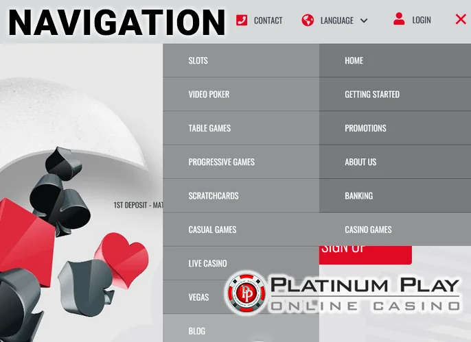 Stay informed with the footer, displaying deposit options and quick links to essential site sections — allowing effortless navigation. Designed to be minimalist, the Platinum Play website pairs gray and white tones with bold banners for emphasis. Hover over various subdued design elements to see them come to life.