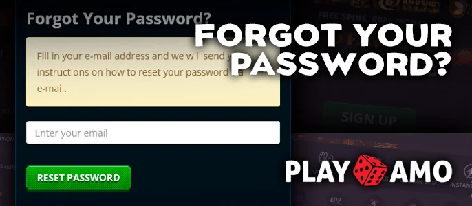 PlayAmo Casino account recovery form with personal details