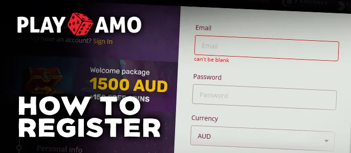 Registration form at PlayAmo Casino with personal information fields