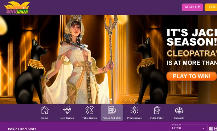 An image showcasing the welcoming homepage of Wild Joker Casino