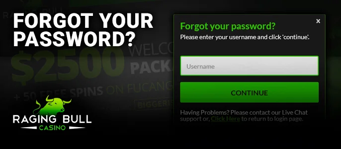 Form for recovering your Raging Bull Casino account password.