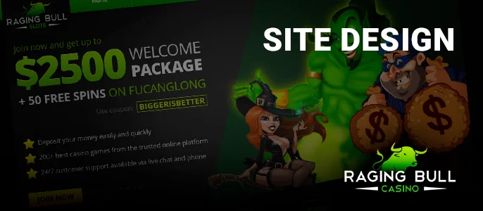 Insight Into Raging Bull Casino’s Design and Elements.