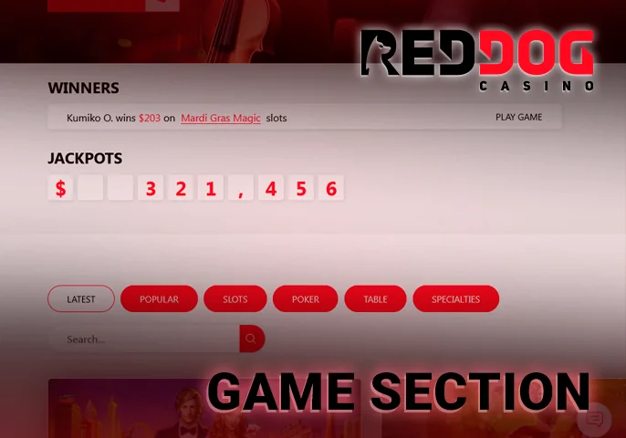 Gaming Categories and Latest Winners in the Red Dog Casino Section
