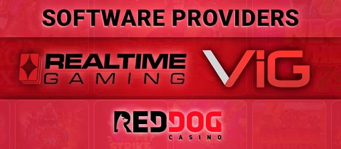 A table of software providers at Red Dog Casino - provider list and corresponding game count.
