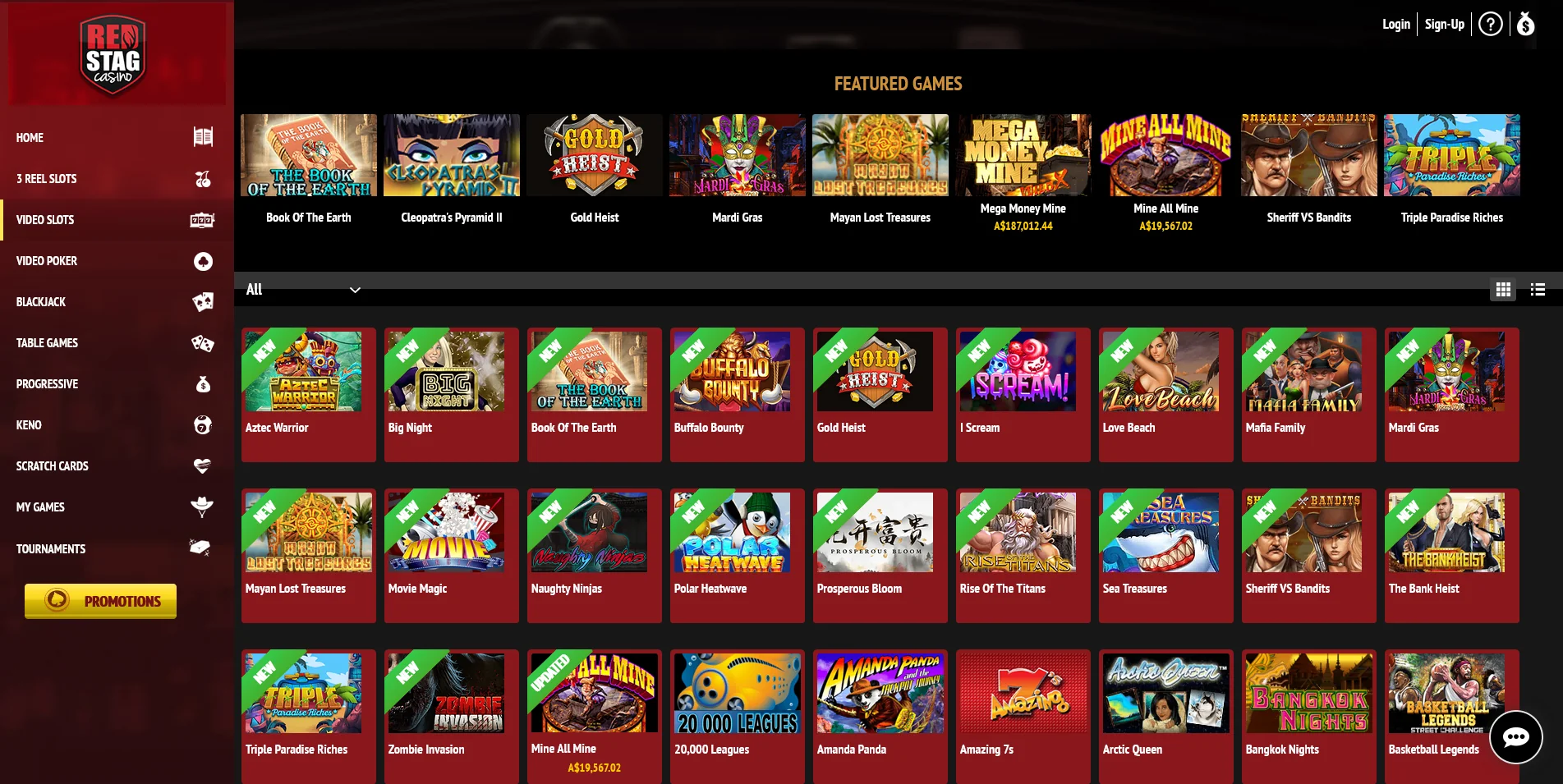 Snapshot of RedStag Casino's section dedicated to real money games