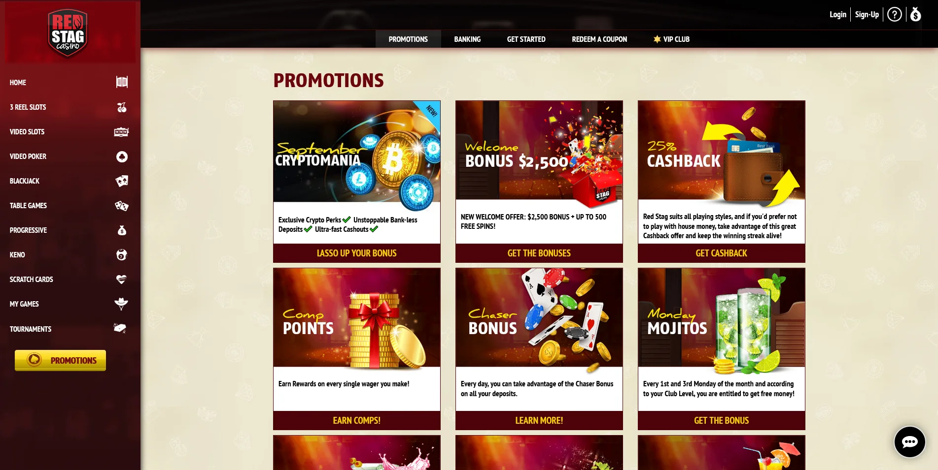 A peek into the Promotions section of RedStag Casino