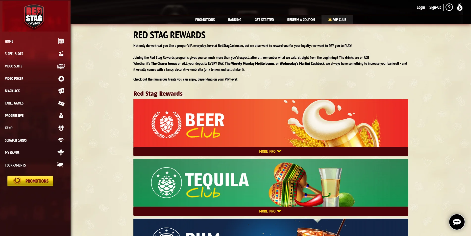 Overview of the VIP information page at RedStag Casino