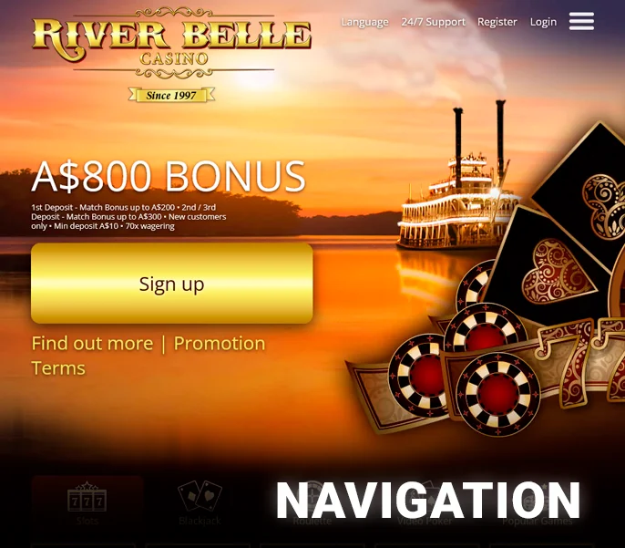 Navigating the RiverBelle online casino.