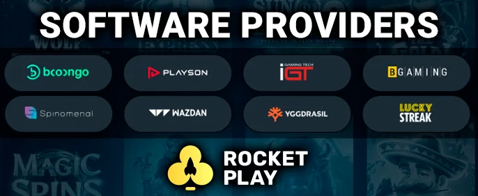 A breakdown of software developers and game counts at RocketPlay Casino