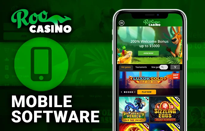 Roo Casino navigation and menu overview.