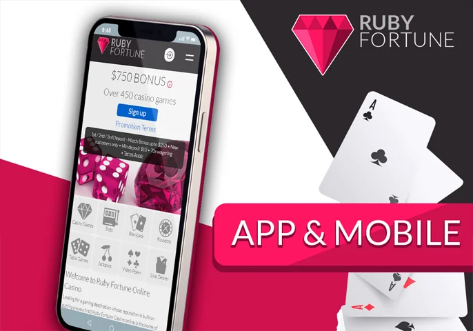 A smartphone displaying the mobile-optimized version of the Ruby Fortune casino.