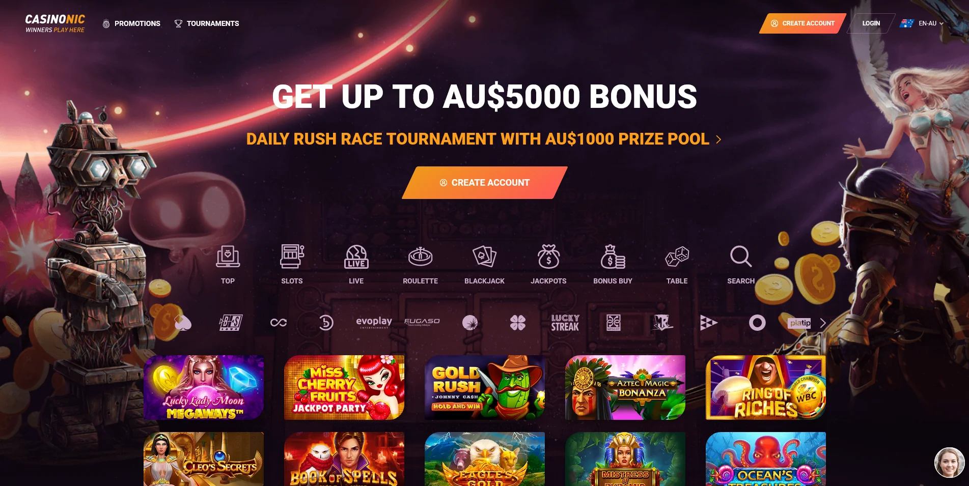A glance at the Casinonic Casino homepage