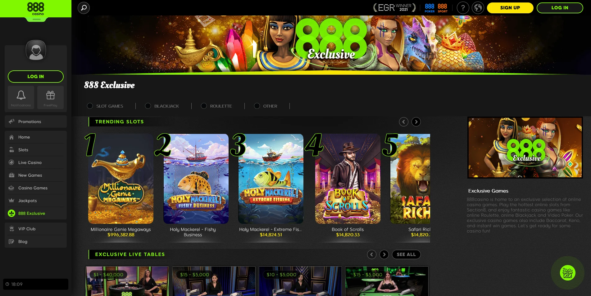 An inside look at the 888 Casino's Exclusive game pages