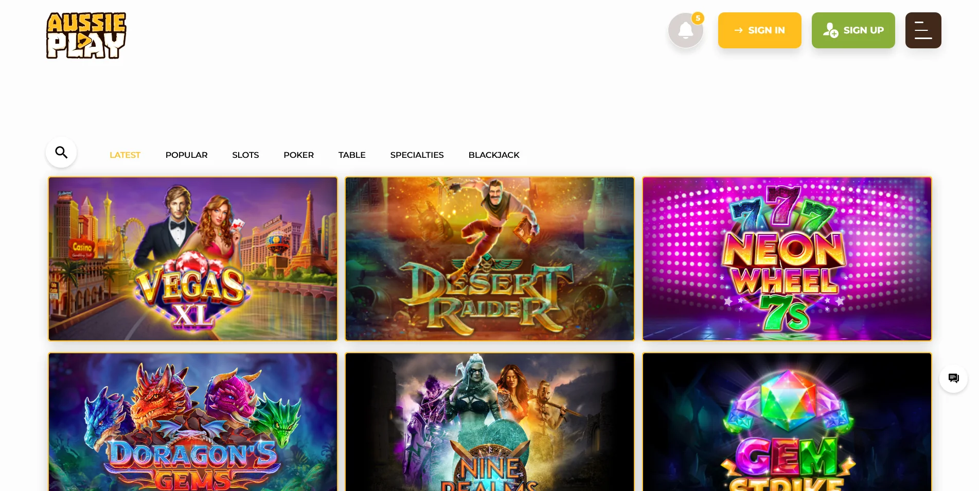 An overview of the Real Money Game Section at Aussie Play Casino