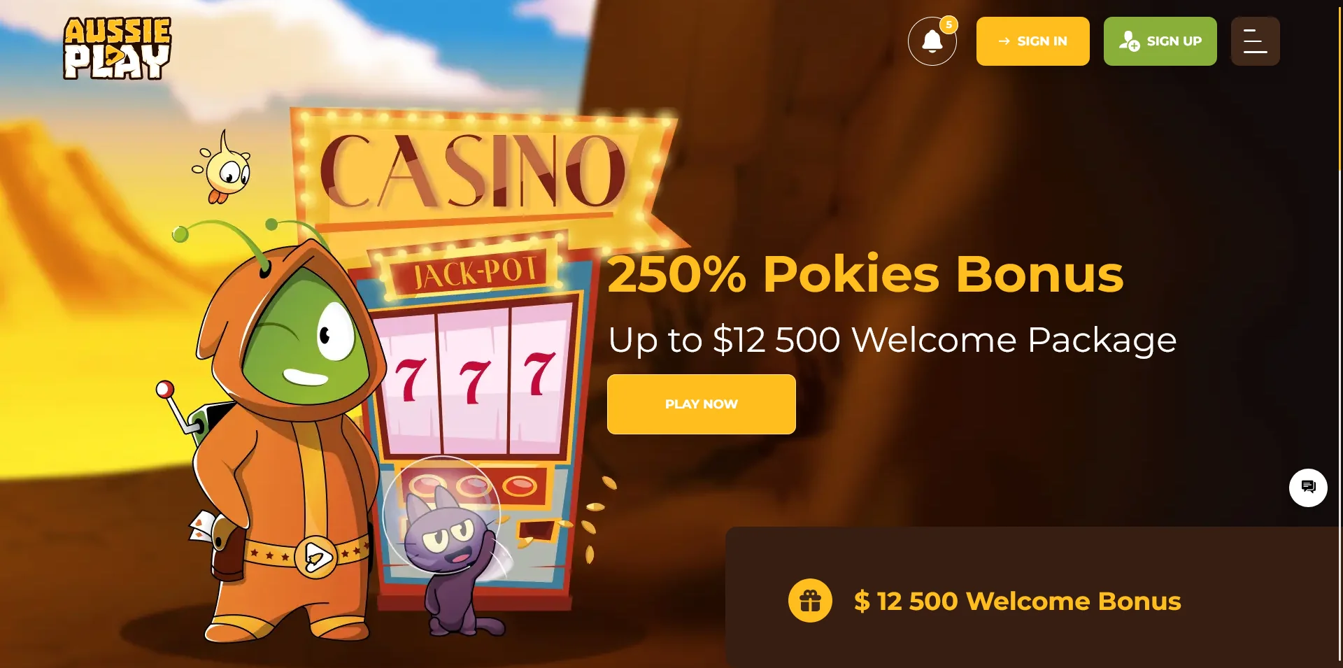 A glance at the homepage of Aussie Play Casino
