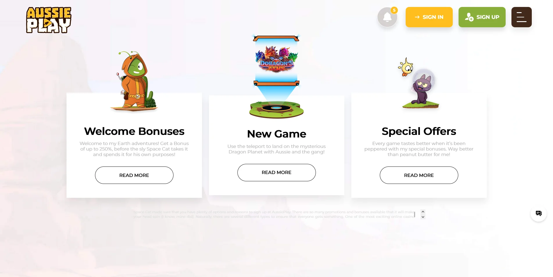 Current promotions page of Aussie Play Casino