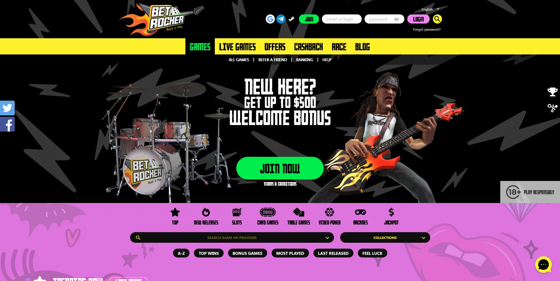 Visual of Betrocker Casino’s home page