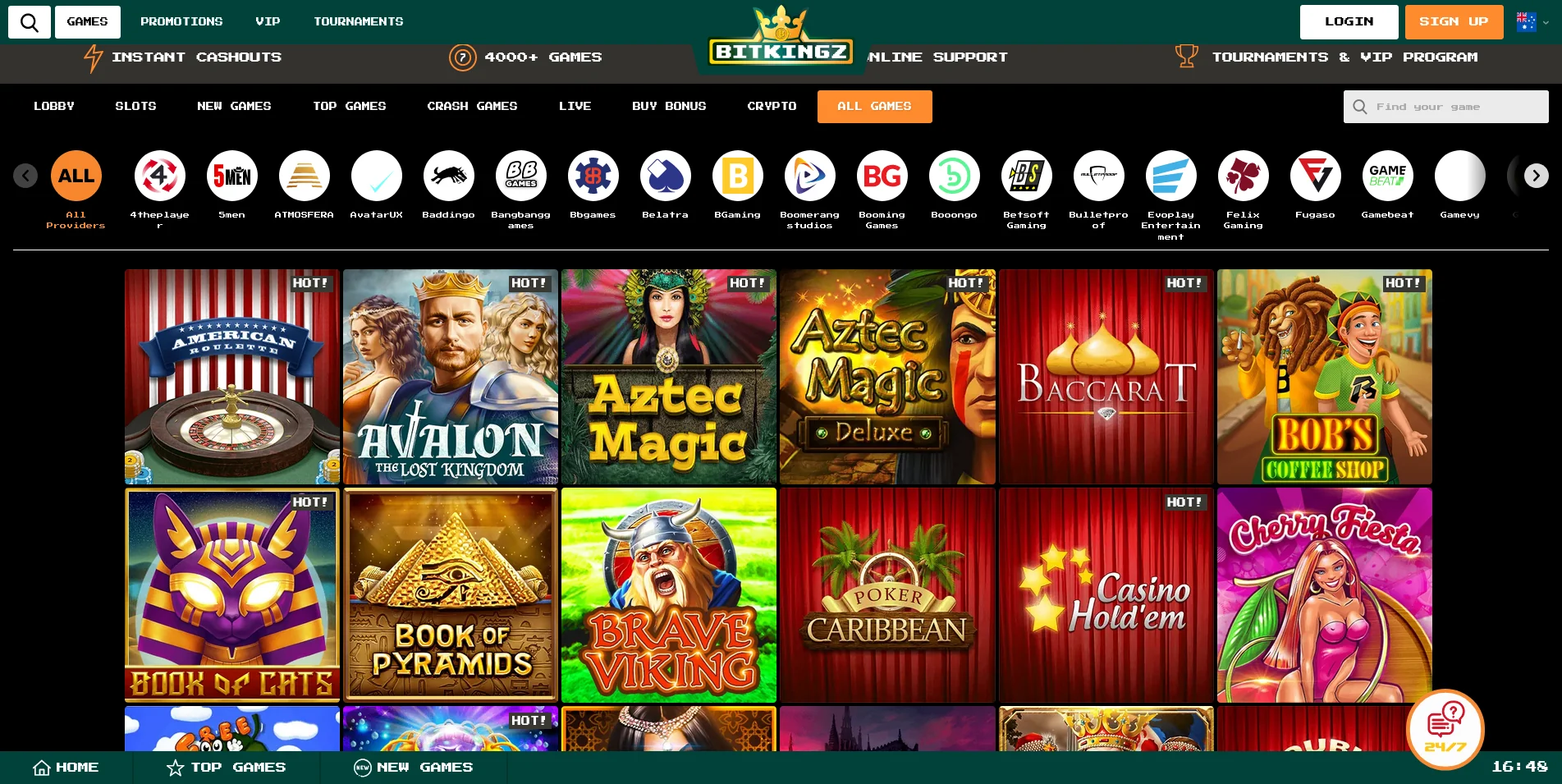 Take a look at the thrilling real money game section on Bitkingz Casino