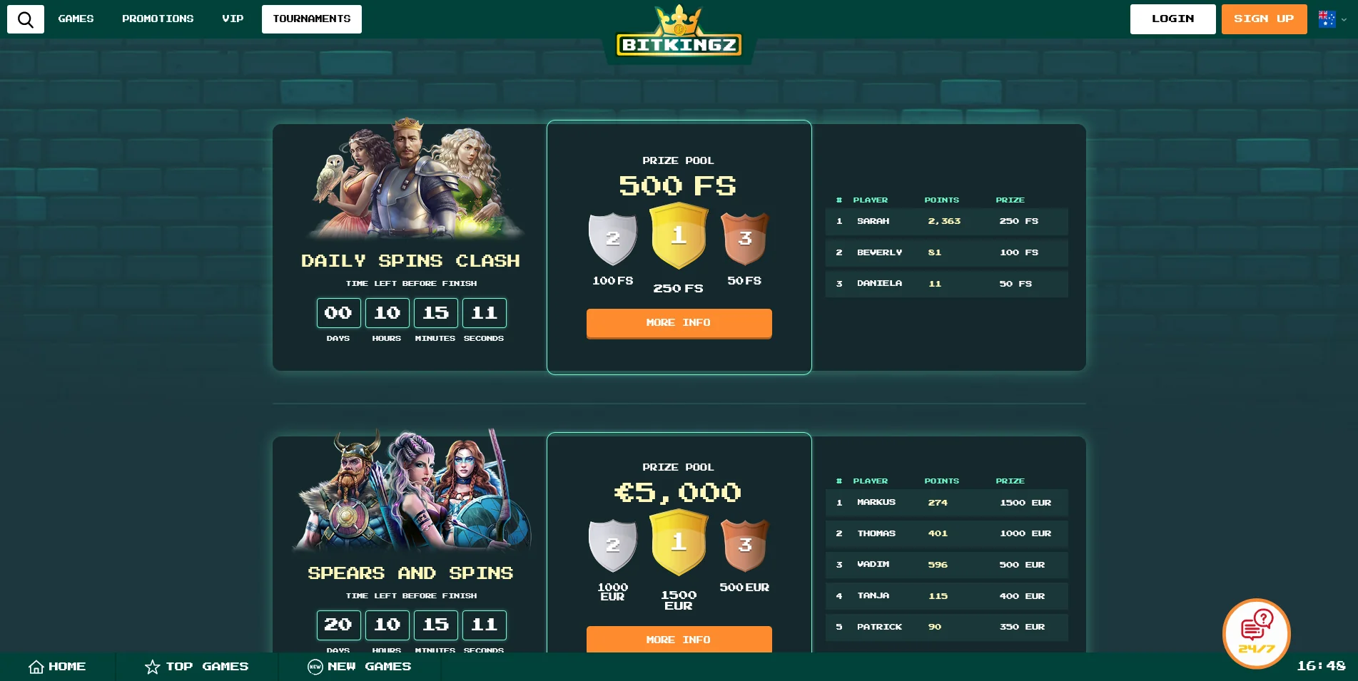 Dive into the competition on Bitkingz Casino's Tournaments page