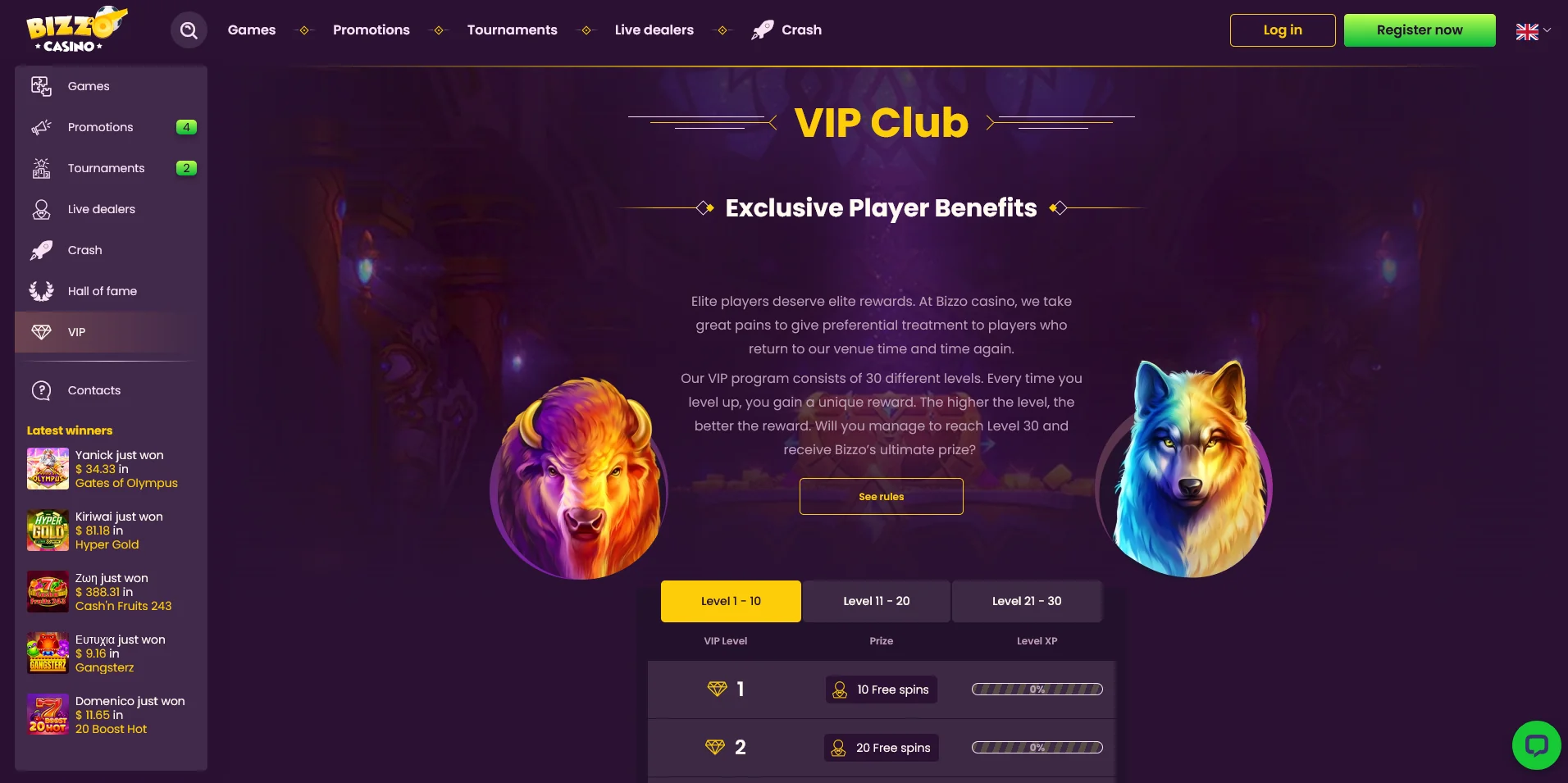 An image showcasing the VIP Information Page at Bizzo Casino.