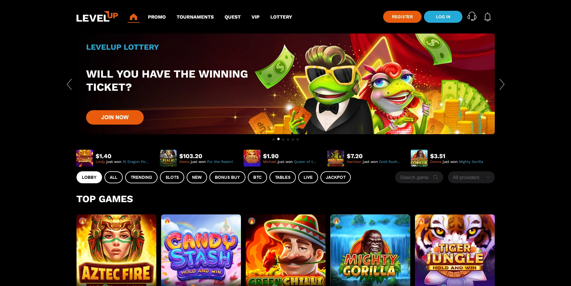 Explore current offerings via a glimpse at the Promotions Page at LevelUp Casino.