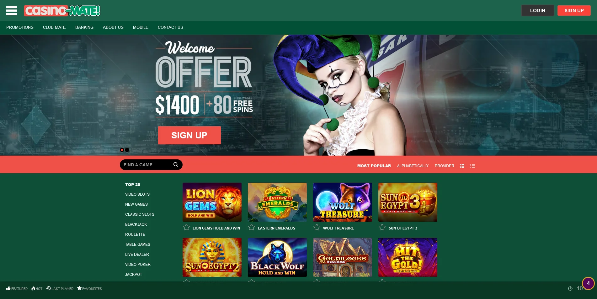 Visual of the main homepage of Casino Mate