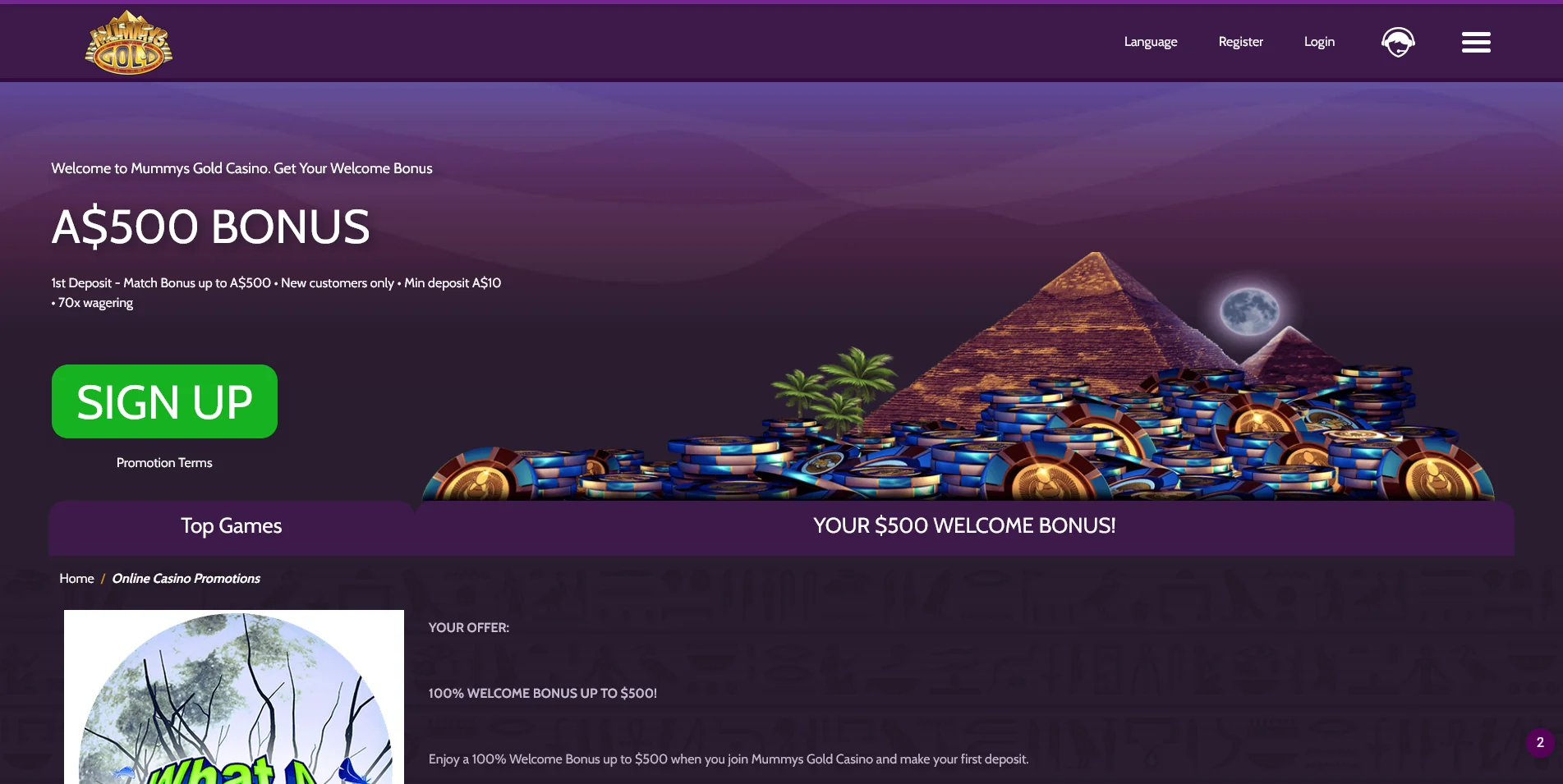 Page Unveiling Mummy's Gold Casino's Special Offers