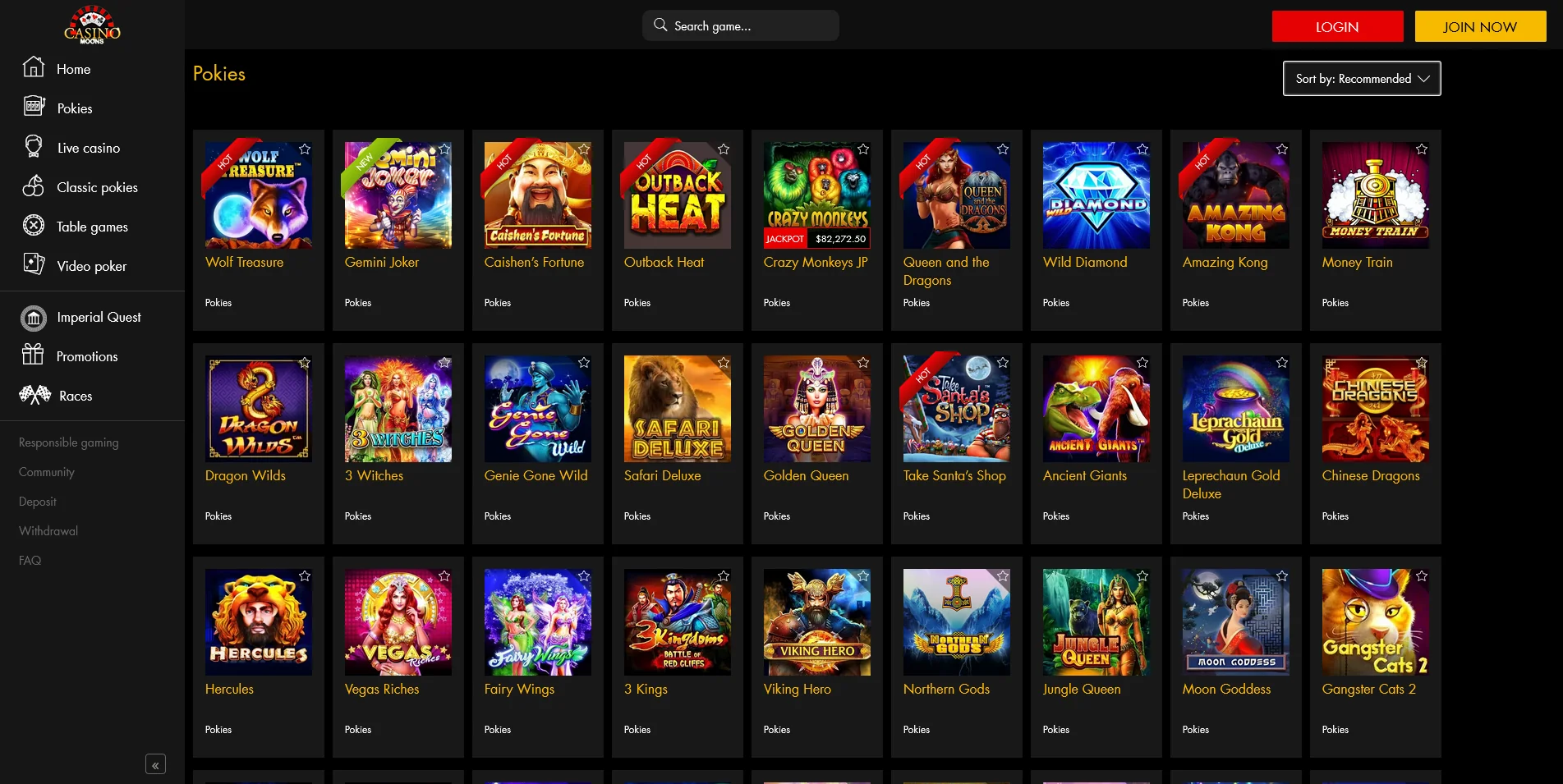 Peek at the Real Money Pokies Showcase on Casino Moons