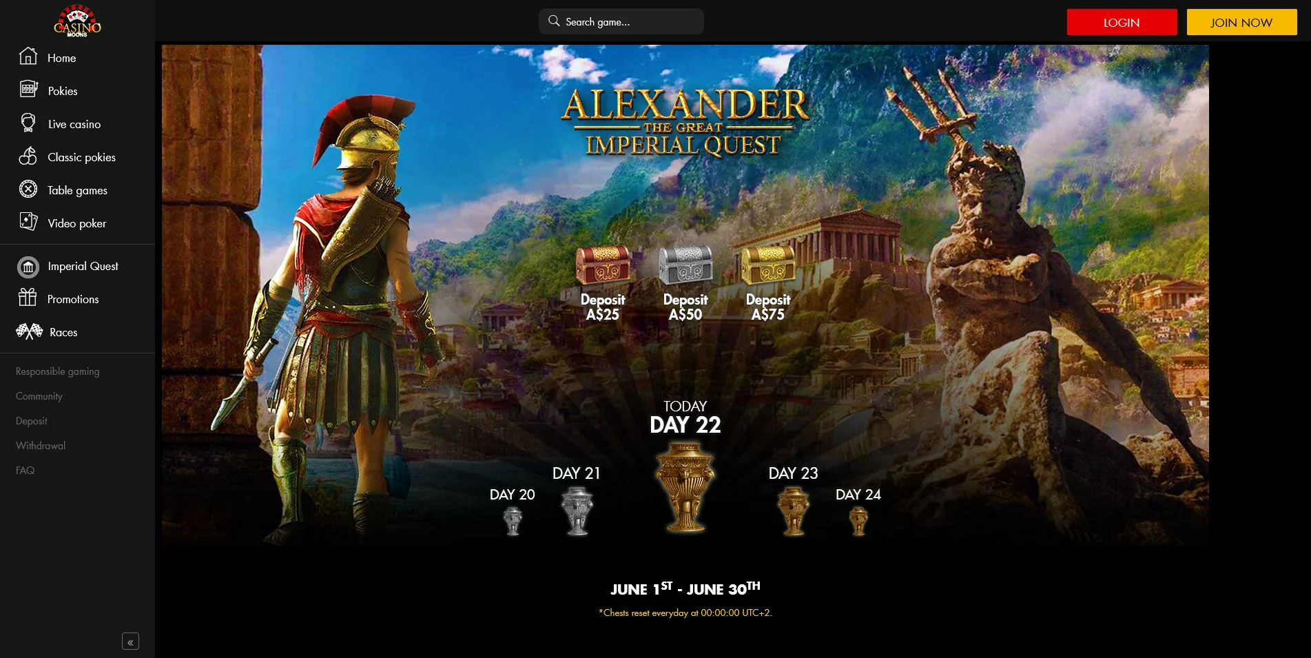 See What the Tournaments Page on Casino Moons Offers