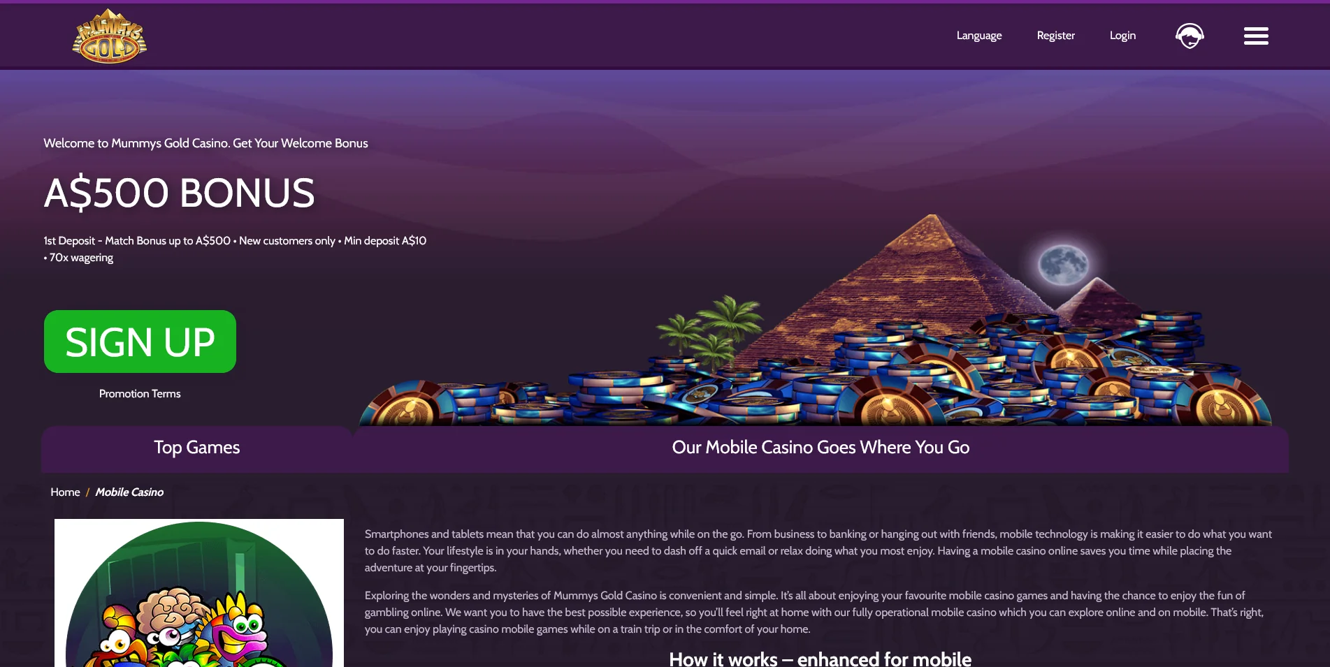 Information Page for Mummy's Gold Casino Mobile Users