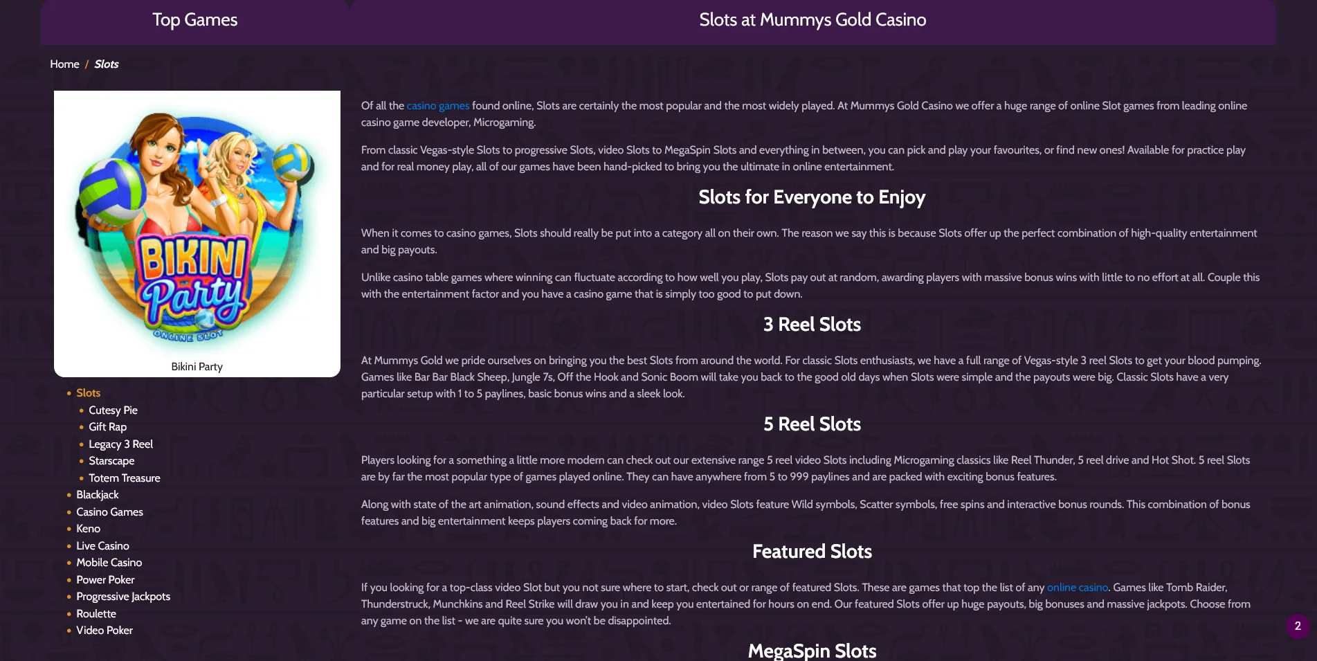 Dedicated Page for Mummy's Gold Casino Gambling Details