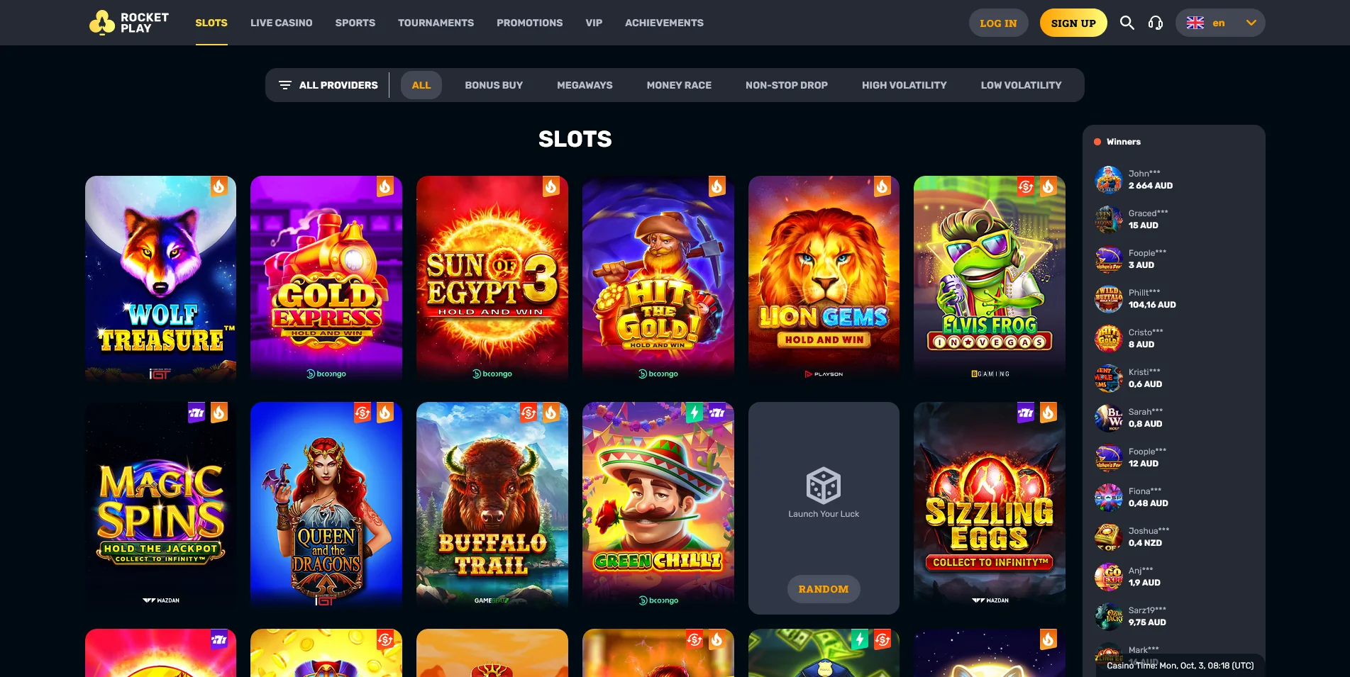Glance at the Real Money Games section at RocketPlay Casino