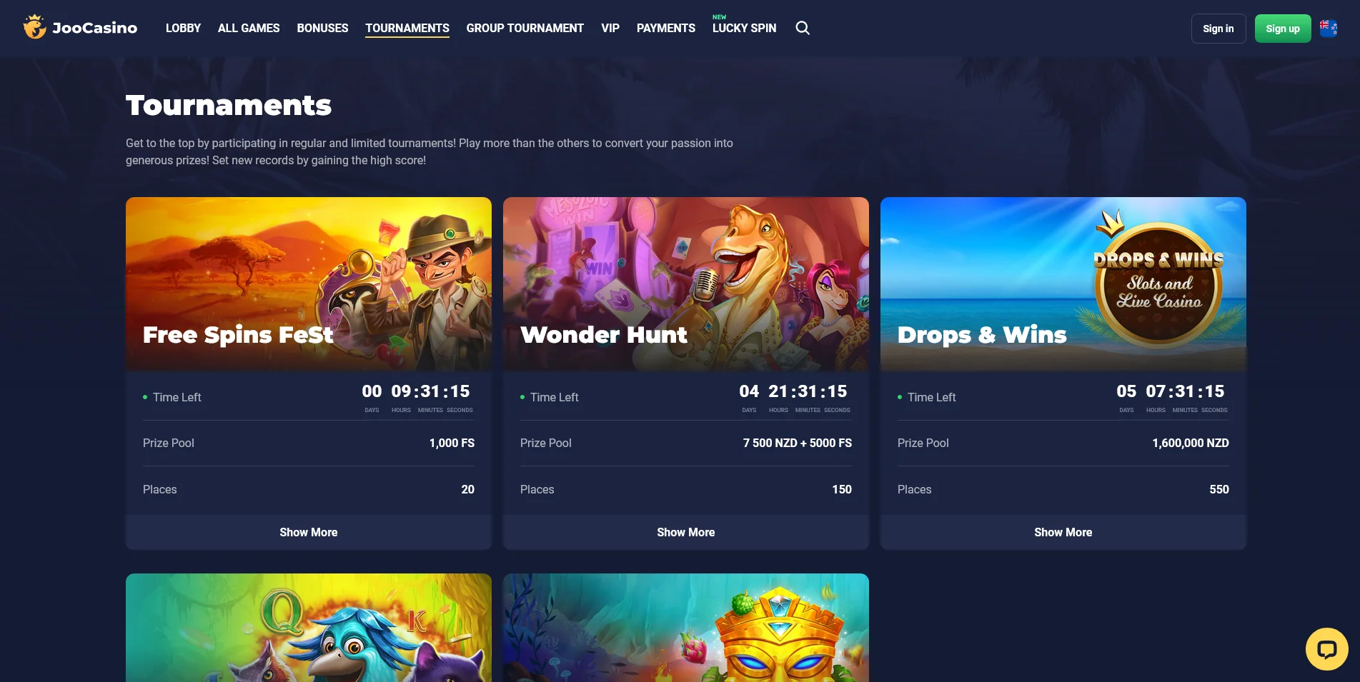Take a closer look at the Joo Casino Tournament section