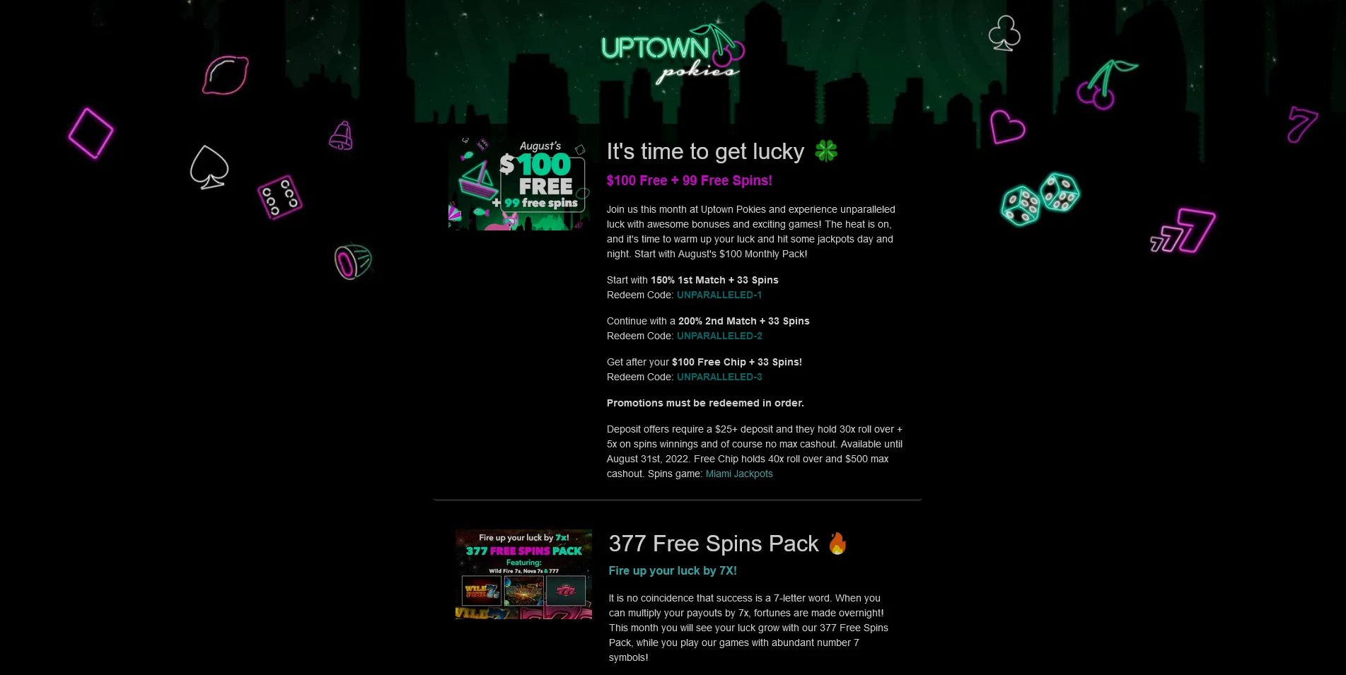 Snapshot: Uptown Pokies Casino Promotions Page