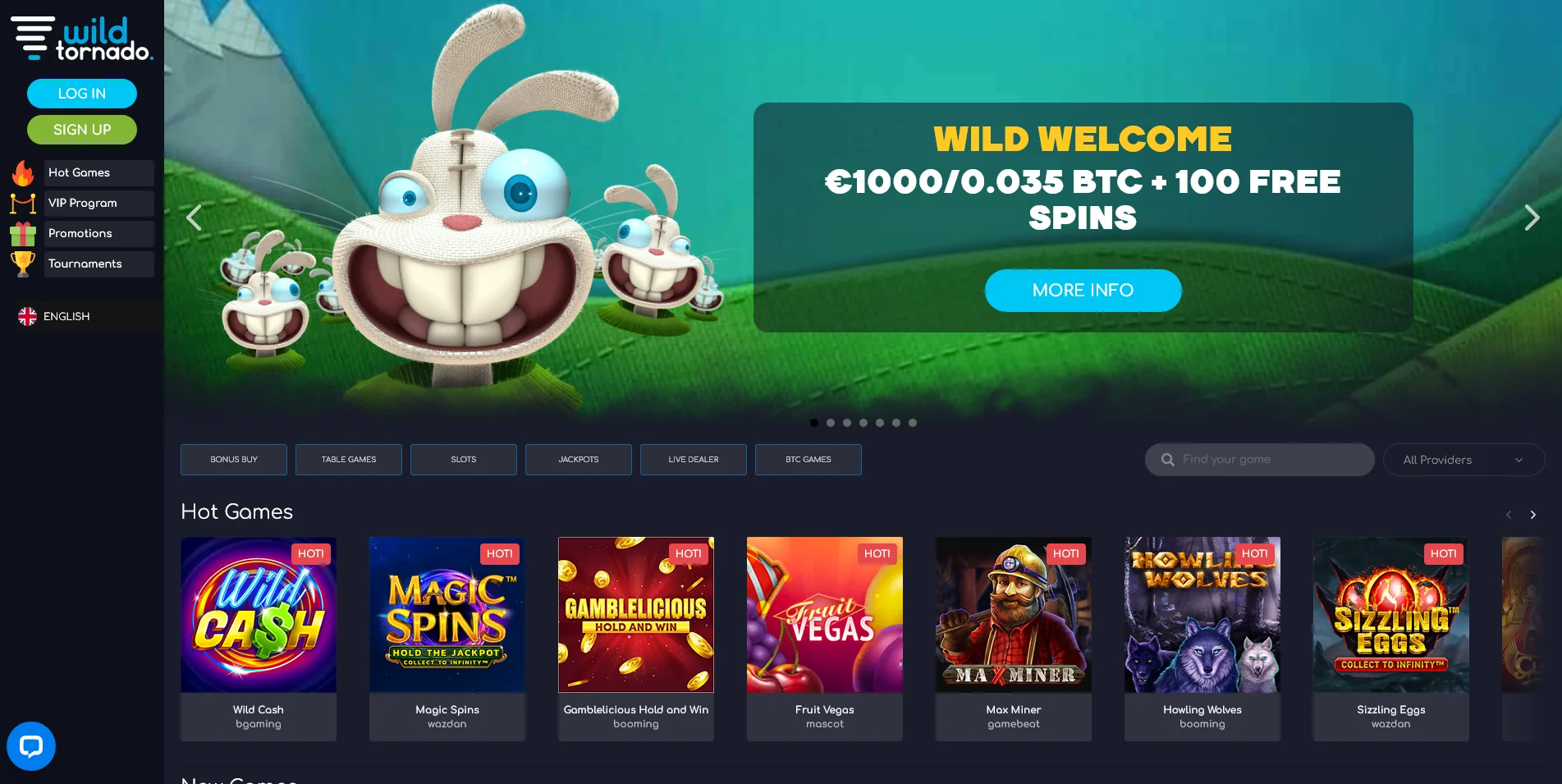 Visual showcase of Wild Tornado’s homepage, capturing the site’s engaging interface and navigational ease.